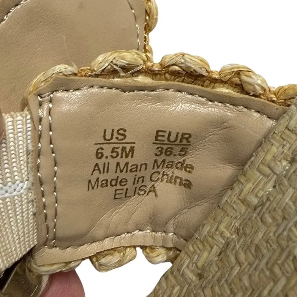 Sam Edelman Elisa Natural Raffia Slide Sandals Size 6.5 Beaded